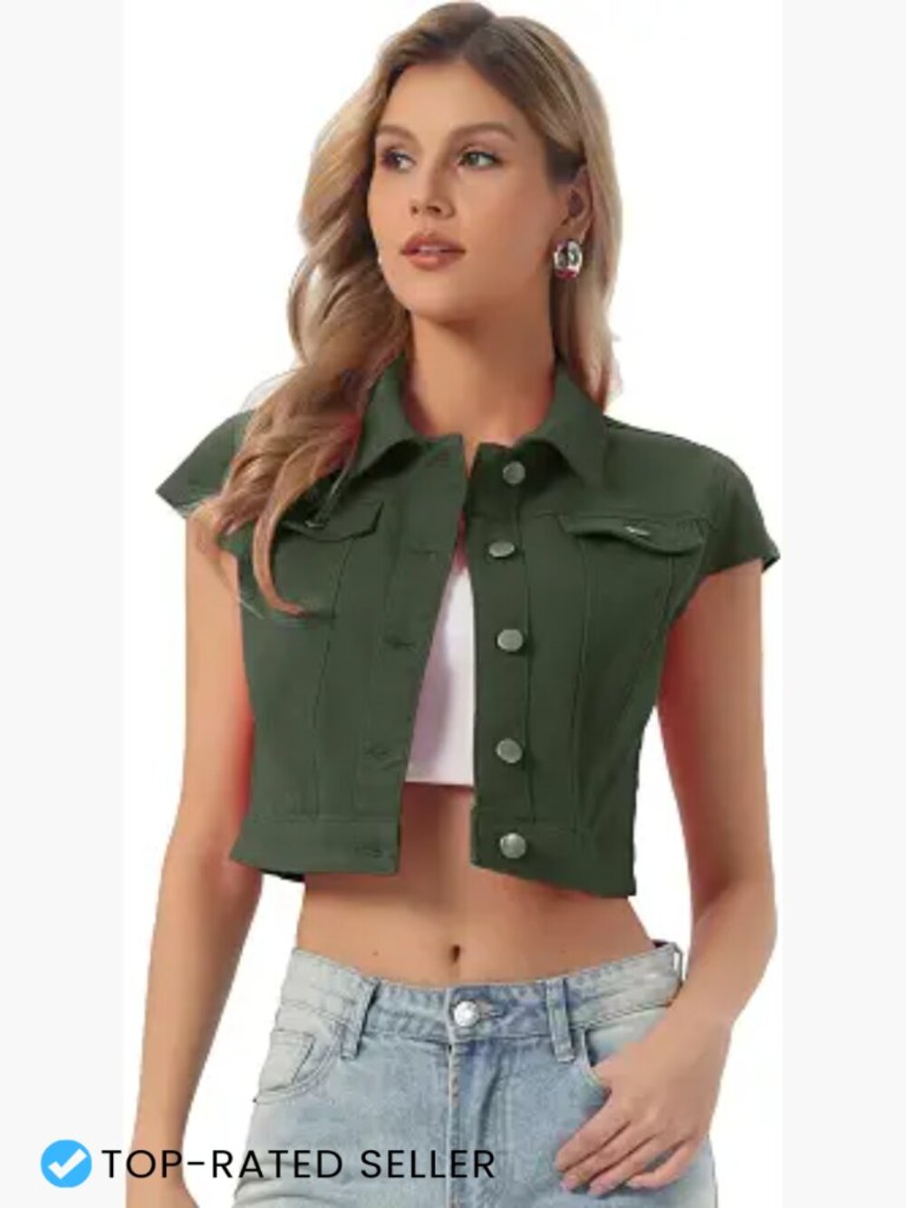 Women Cropped Denim Jacket Short Sleeve Jean Jacket Summer Lightweight Cap